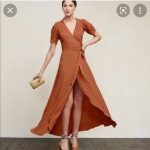 Reformation Lochness Dress Cognac S